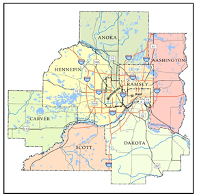 This image shows the Twin Cities 7-County Metropolitan Area (TCMA)