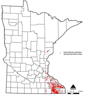 map showing location of karst areas in Minnesota
