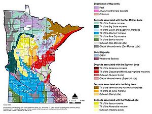 map illustrating Minnesota's surficial geology