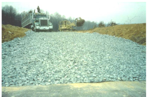 This image shows a properly installed rock construction entrance