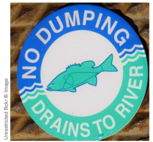 This image shows a symbol for No Dumping Drains to River