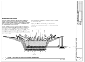 schematic showing design details for bioretention with elevated underdrain cross-section