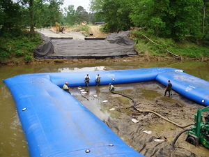 This picture shows an example cofferdam installation