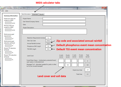 image of MIDS calculator site information tab