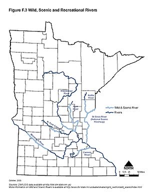 map showing the location of Minnesota's wild and scenic rivers