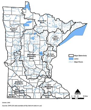 map showing the location of Minnesota's major river basins