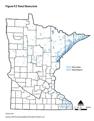 map showing the location of Minnesota's trout waters