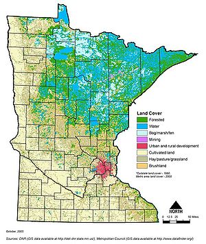 map showing generalized land cover across Minnesota