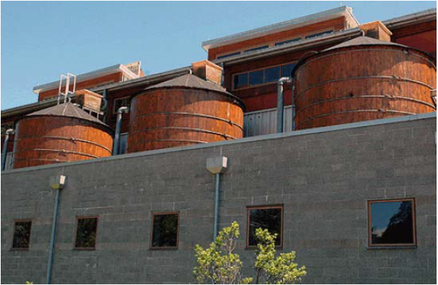 This image shows Rainwater is filtered and stored in these large cisterns