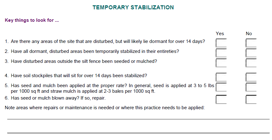 This is a checklist mage concerning Temporary Stabilization