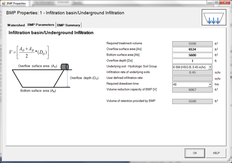 BMP Parameters tab infiltration example.png