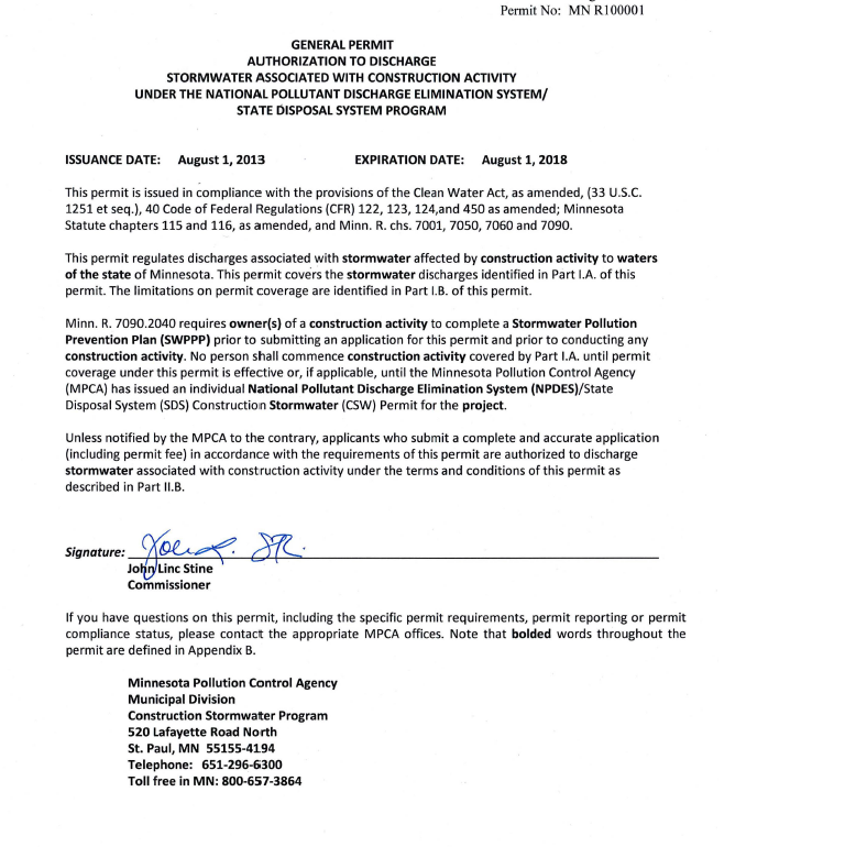 Construction Stormwater Permit authorization