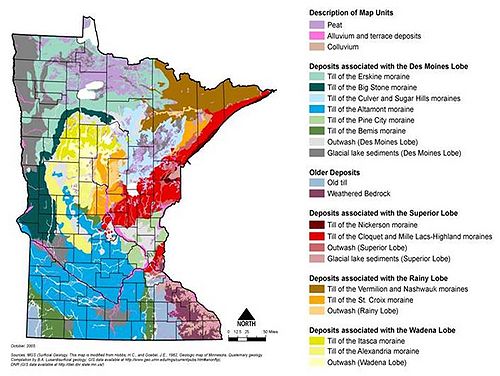 map showing surficial geology of Minnesota