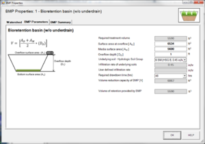 screen shot BMP parameters tab for bioinfiltration