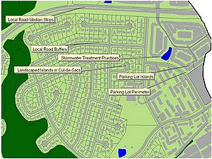 schematic showing potential planting areas at a development site