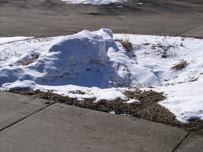 File:Snow plowed off parking lot to grassy depression.jpg