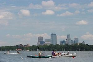 photo showing kayakers on a lake in the Minneapolis Chain of Lakes