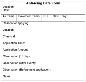 This Form is for Anti-icing data