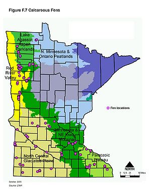 map showing the location of Minnesota's calcareous fens
