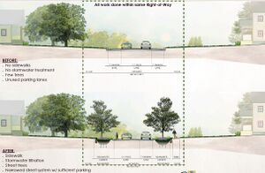 image of concept designs for the residentials streets before and after the Living Streets reconstruction
