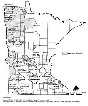 map showing location of watershed districts in outstate Minnesota