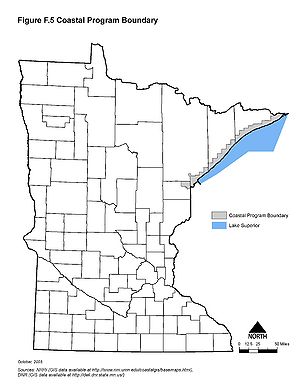 map showing the location of Minnesota's coastal program boundaries