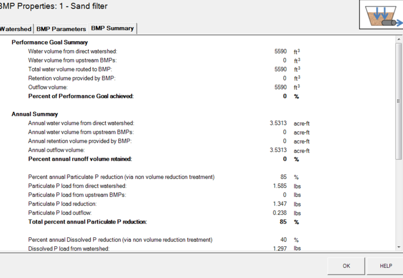 File:Screen shot BMP Summary tab example sand filter amendment.png