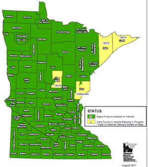 map showing status of soil surveys in Minnesota