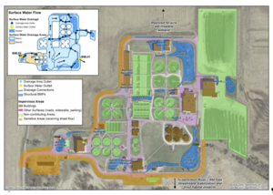 This schematic shows a Layout of stormwater practices at Empire WWTF