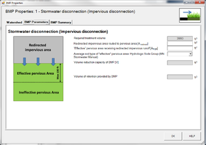 A screenshot from MIDS calculator showing user inputs needed for stormwater disconnection