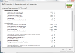 Screen shot BMP Summary tab for bioinfiltration
