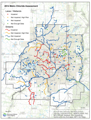 This map shows the2014 Twin Cities Metro Chloride Assessment