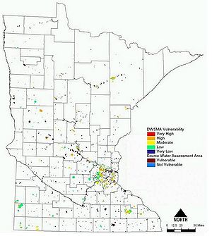 map showing location of source water protection areas in Minnesota