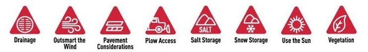 Red icons developed by Bolton and Menk, Inc., used to represent cautions or areas of concern for winter pavement management.