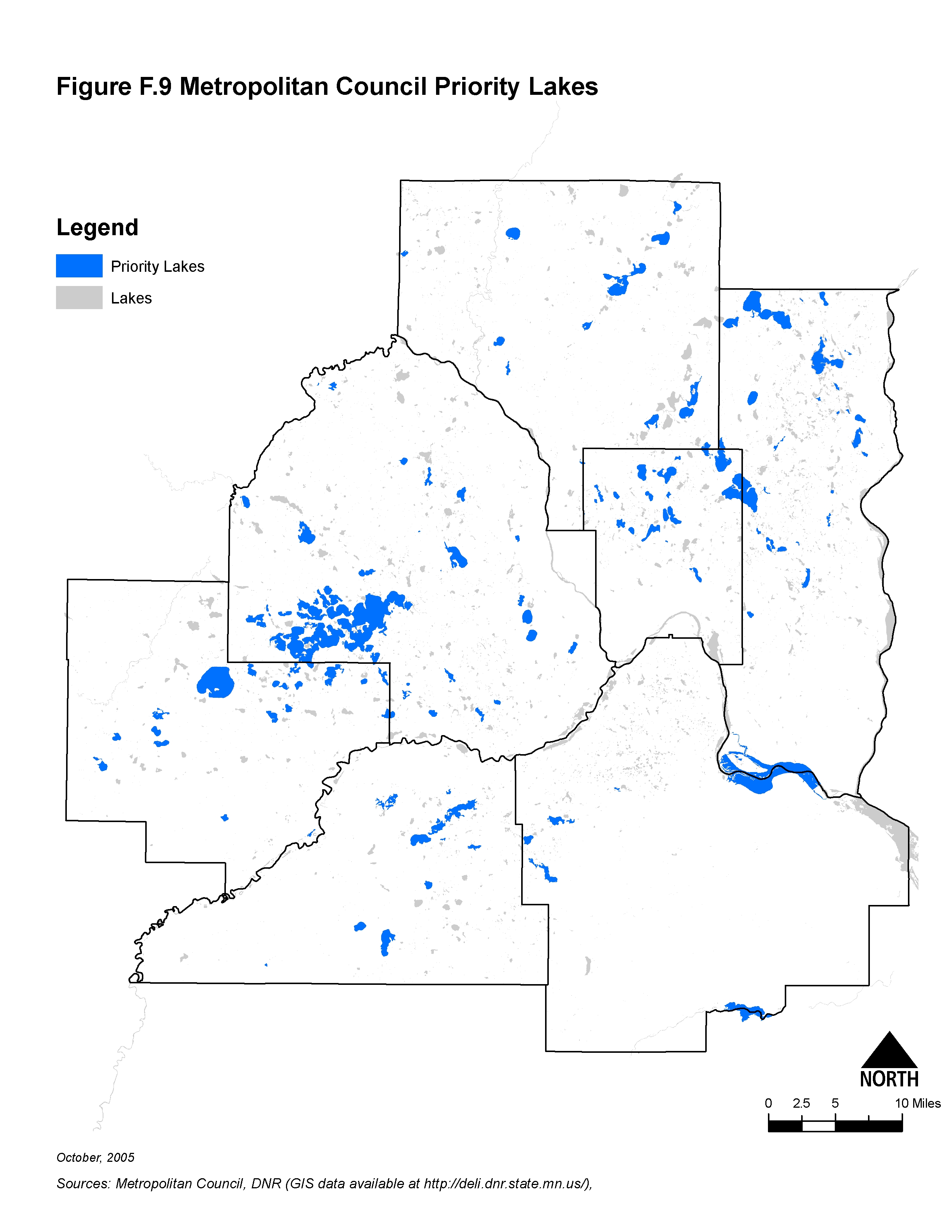 map showing the location of Metropolitan Council priority lakes