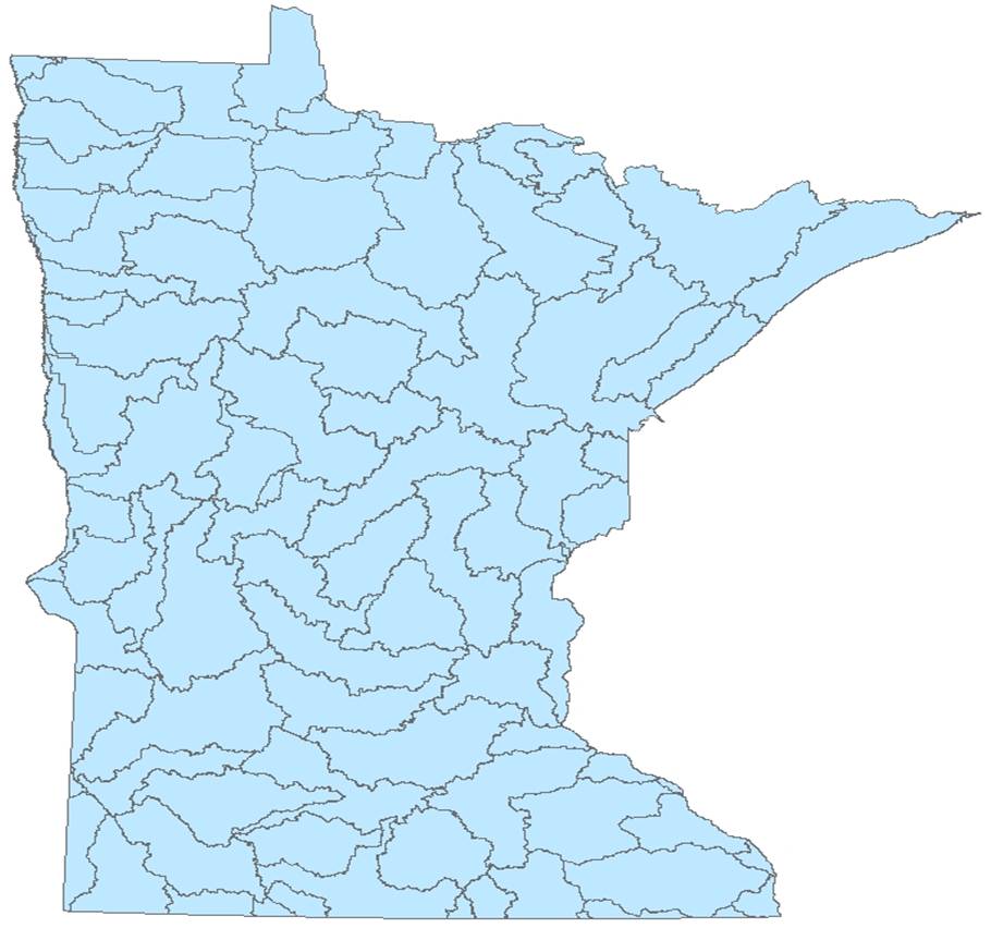 map showing the location of Minnesota's major river basins