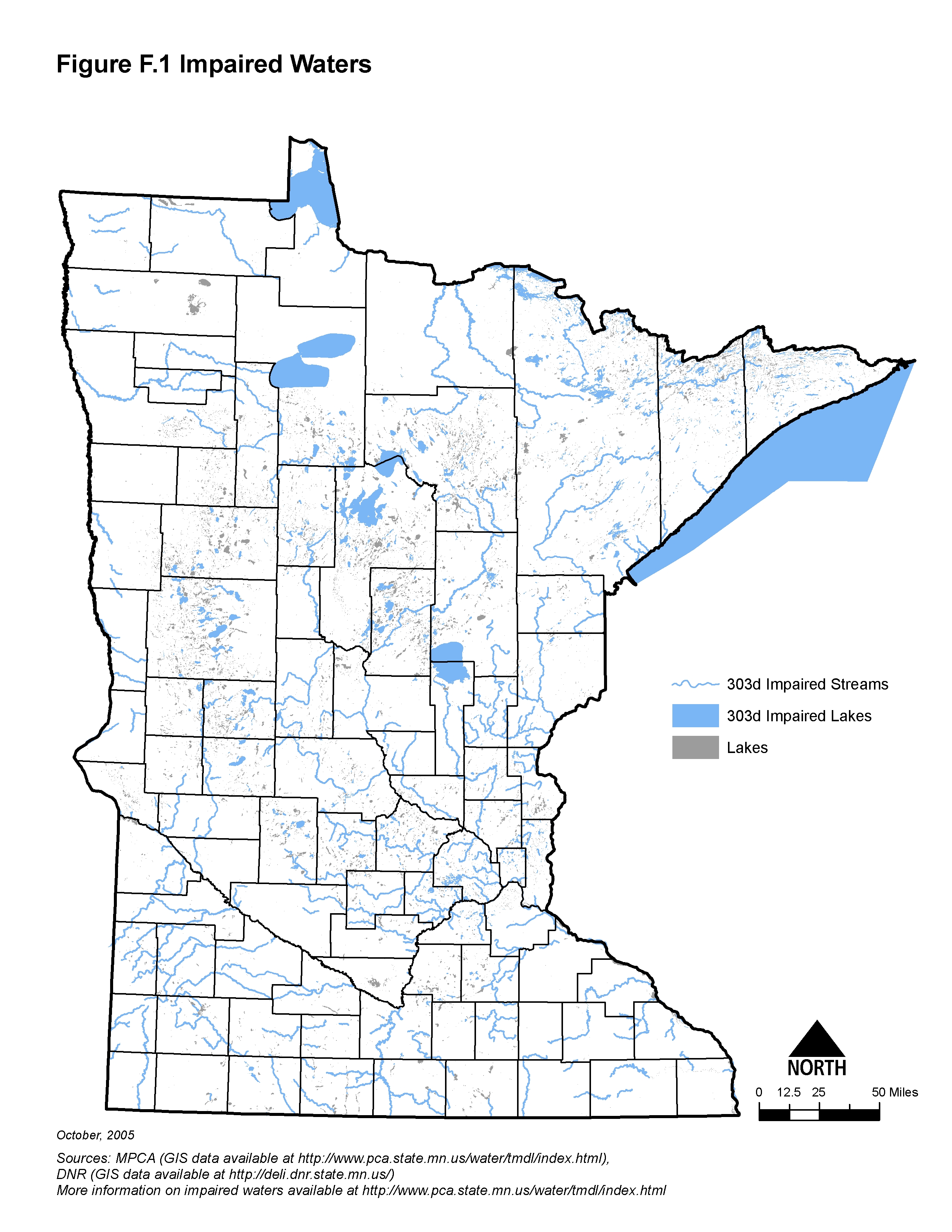 map showing the location of Minnesota's impaired waters