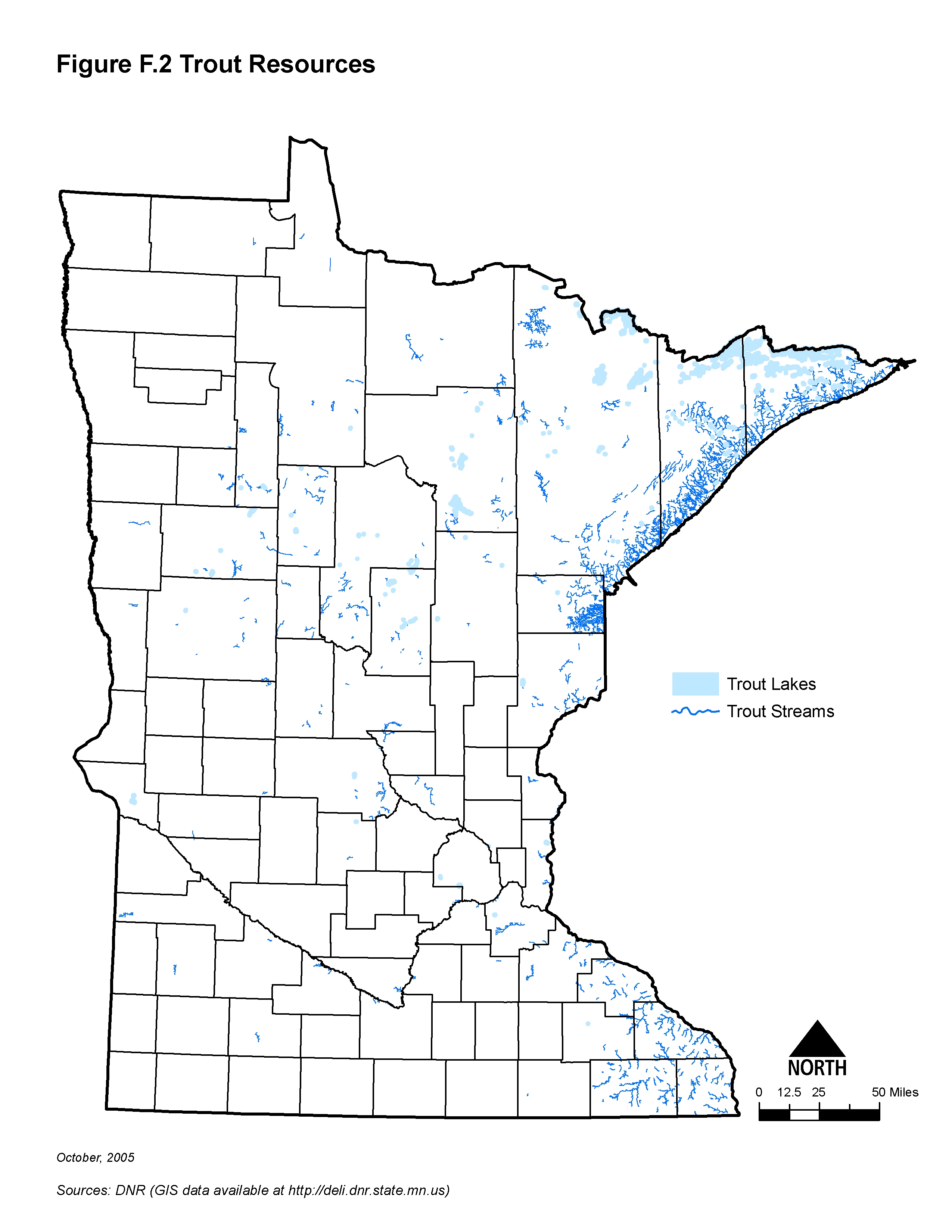 map showing the location of Minnesota's trout waters