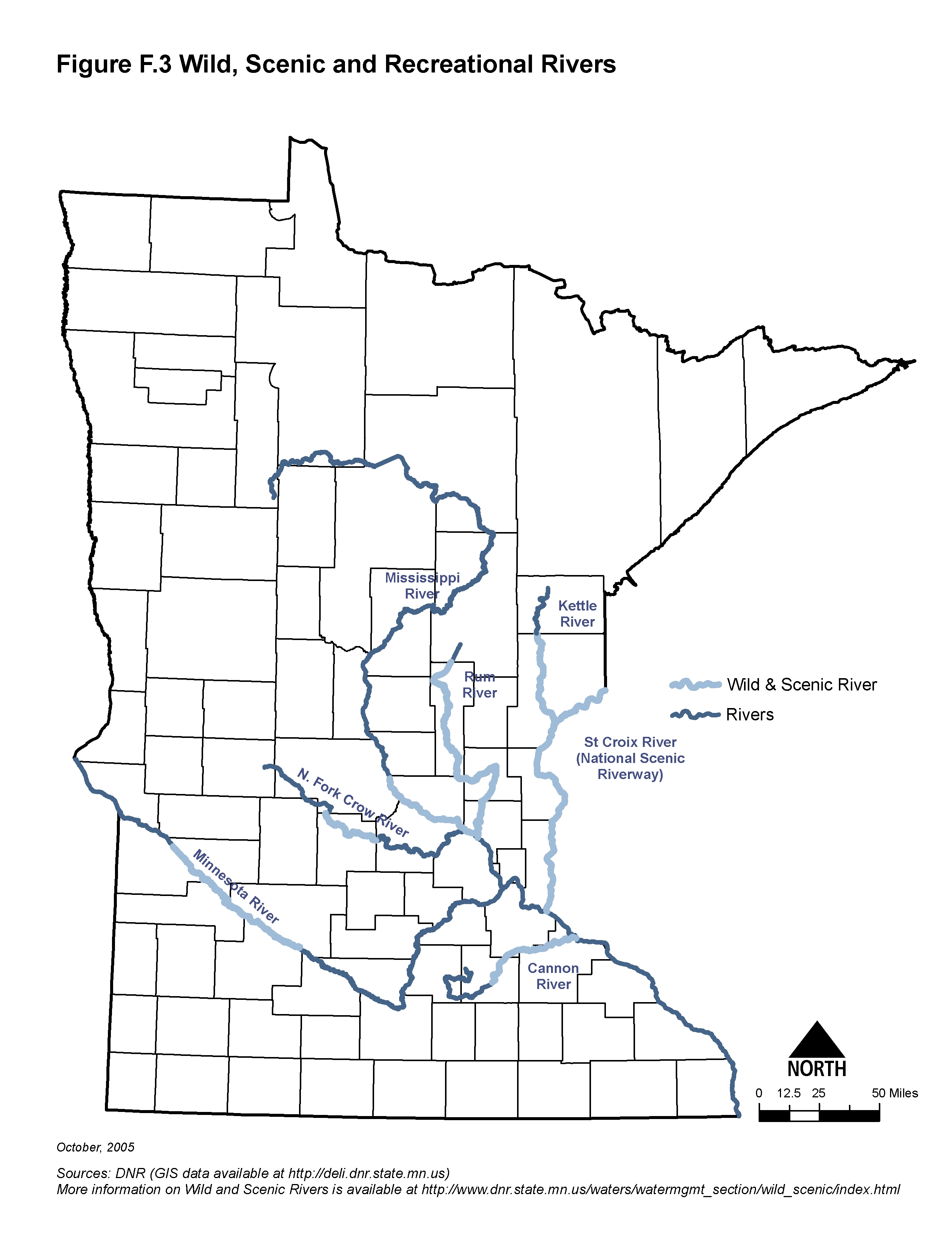 map showing the location of Minnesota's wild and scenic rivers