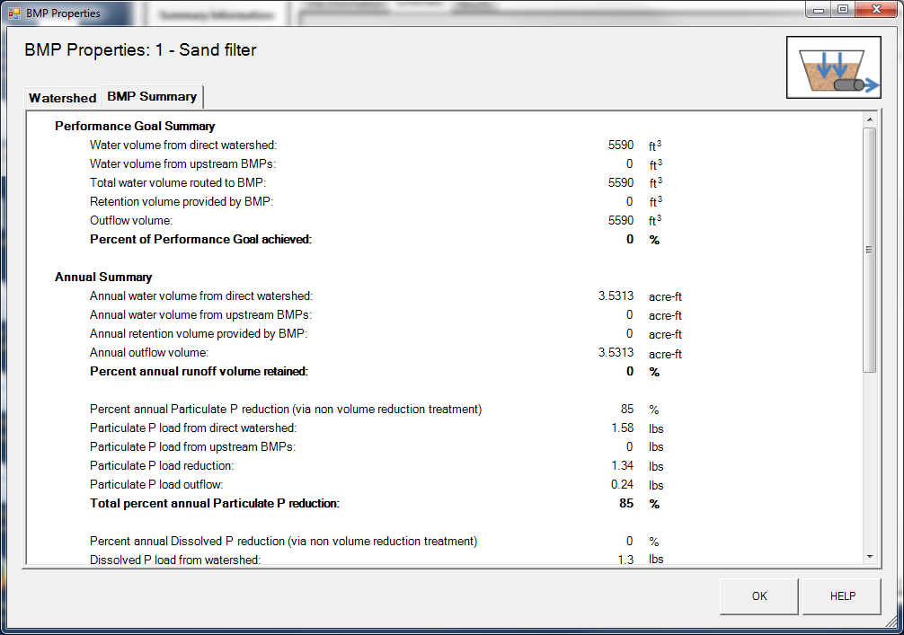 screen shot BNP summary for sand filter