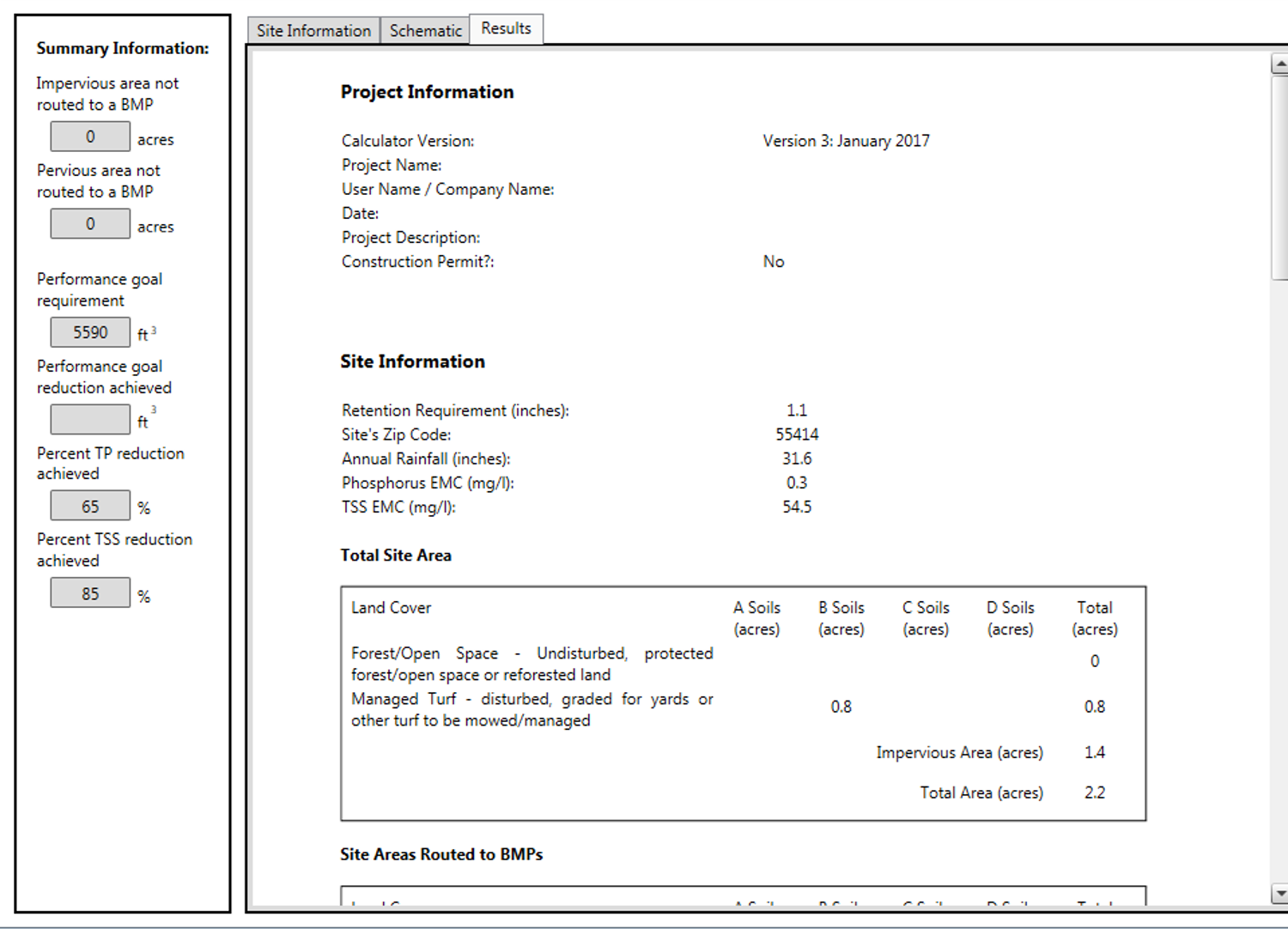 screen shot results tab sand filter example