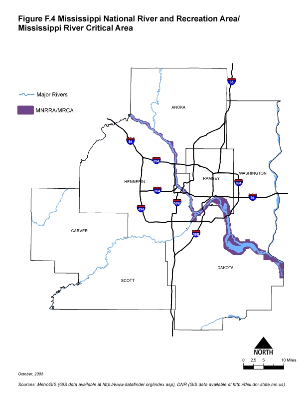 Map of the 7-county metro area showing the location of national river and recreation areas.